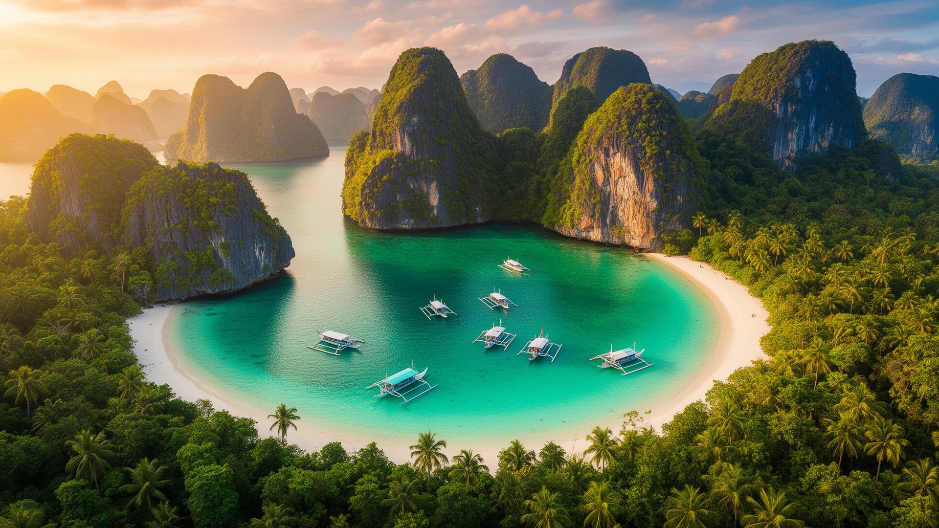 Aerial view of Palawan limestone islands and turquoise lagoon — Philippines DMC by DMC Bazaar